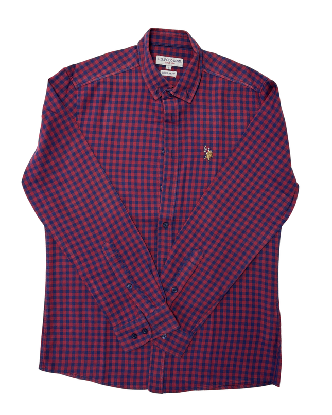 U.S. Polo Assn. Regular Fit Red & Navy Checkered Long-Sleeve Shirt - S