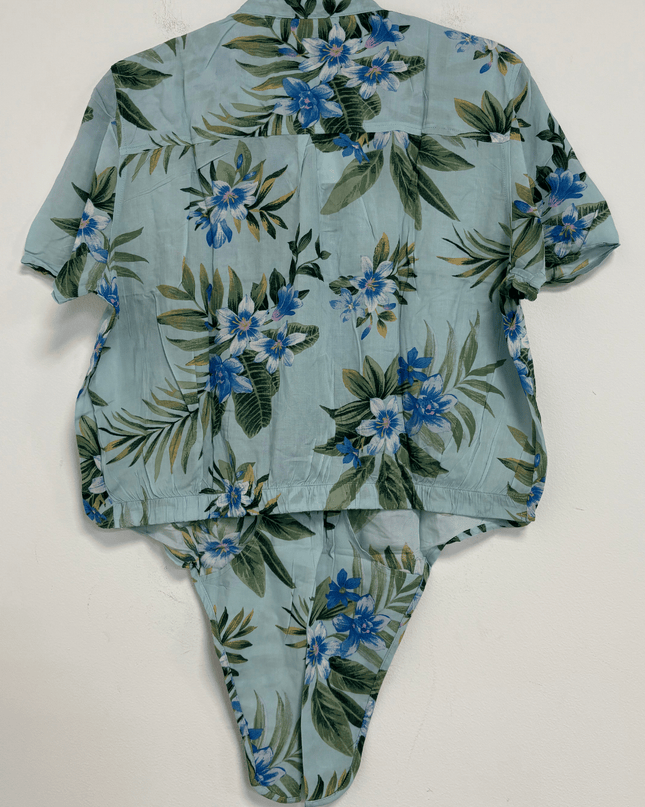 American Eagle Floral Pattern Short Sleeve Button-Up Shirt Aloha Style