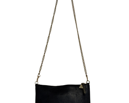 Kate Spade New York Black Pebbled Leather Studded Chain Crossbody Clutch