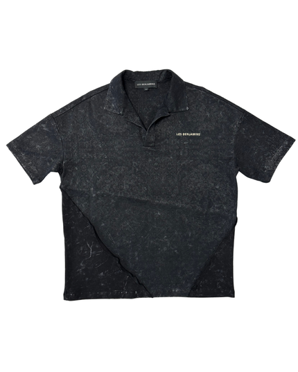 Les Benjamins Black Textured Jacquard Collared Polo Shirt