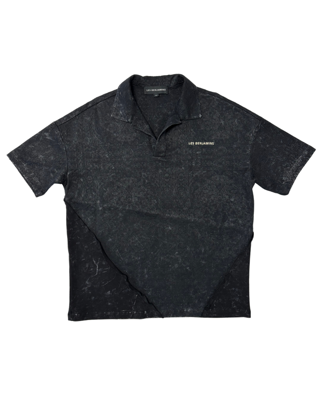 Les Benjamins Black Textured Jacquard Collared Polo Shirt