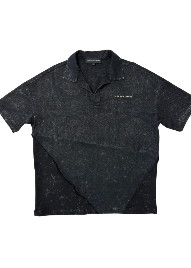 Les Benjamins Black Textured Jacquard Collared Polo Shirt