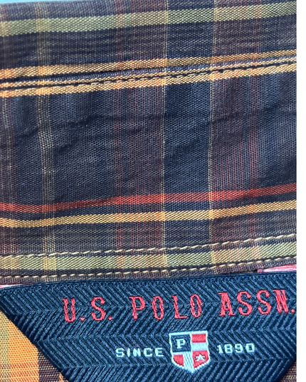 U.S. Polo Assn. Orange & Navy Plaid Fitted Button-Down Shirt