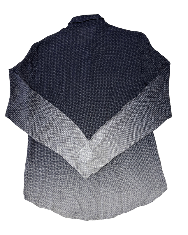 Lacoste Geometric Print Navy Blue Ombre Long Sleeve Shirt