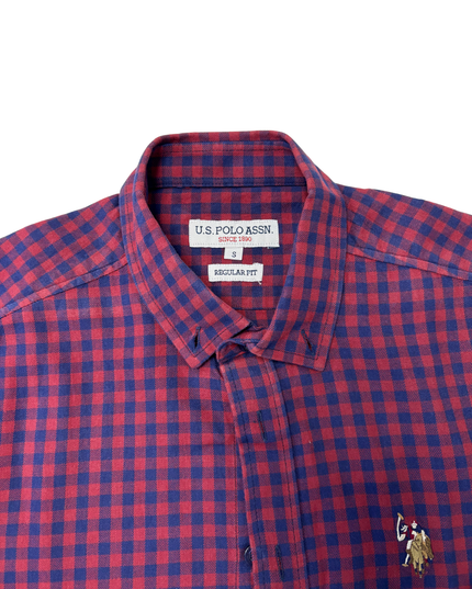 U.S. Polo Assn. Regular Fit Red & Navy Checkered Long-Sleeve Shirt - S