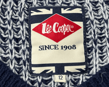 Lee Cooper V-Neck Textured Navy & Grey Marl Knit Sweater