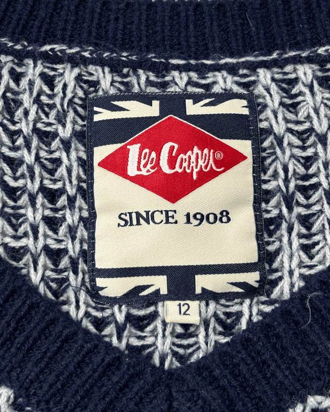 Lee Cooper V-Neck Textured Navy & Grey Marl Knit Sweater