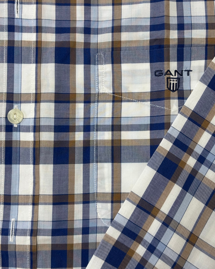Gant Red Leaf Poplin Brown & Blue Plaid Shirt - M