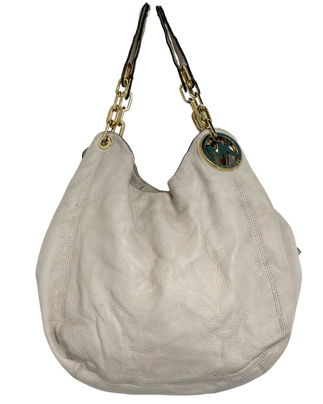 MICHAEL KORS Light Beige Slouchy Leather Gold Chain Strap Hobo Bag
