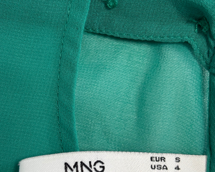 MNG Suit Emerald Green Asymmetrical Cascade Ruffle Blouse