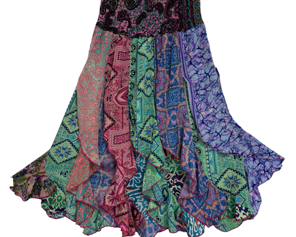 India Boutique Multicolor Boho Patchwork Tiered Ruffle Skirt - XS | Waist: 23"