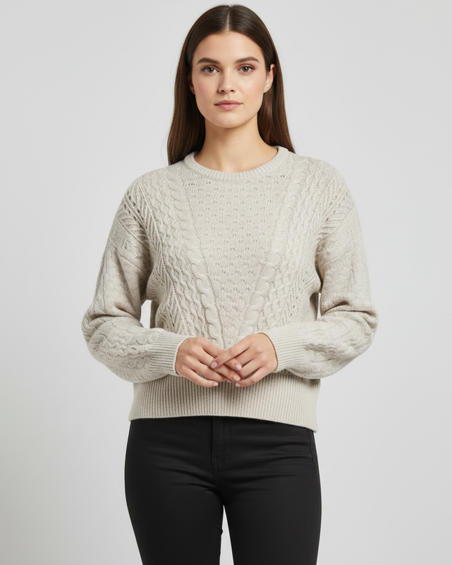 Guess Beige Cable Knit Alpaca Blend Cropped Sweater