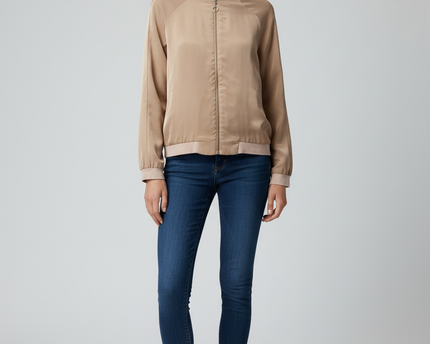 RT Beige Satin Lightweight Bomber Jacket