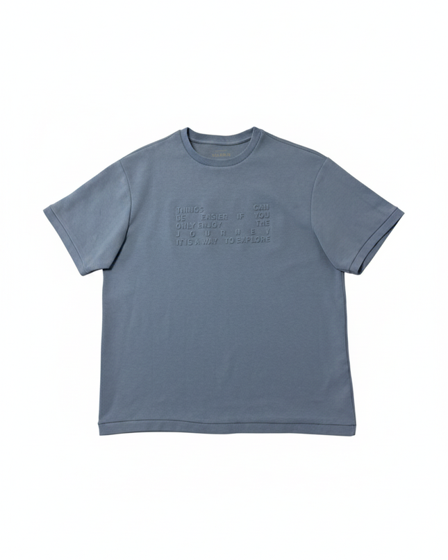 Pull & Bear Blue Relaxed Fit Embossed Graphic T-Shirt