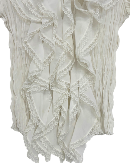 Bellessa Vintage White Victorian Style Crinkle Ruffle Blouse