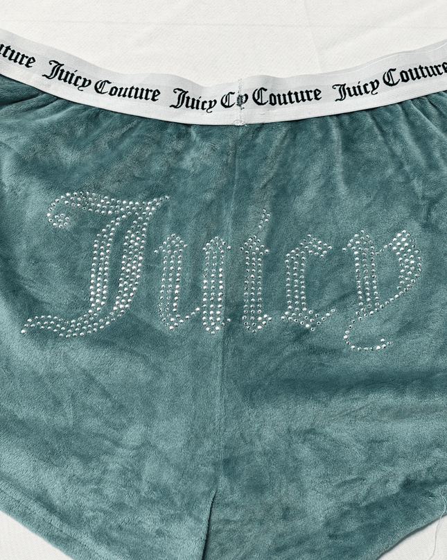 Juicy Couture Teal Green Velour Logo Waist Shorts