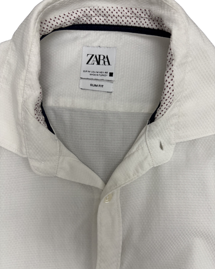 ZARA White Slim Fit Patterned Dress Shirt - XS