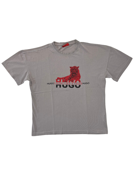 Hugo Boss Hugo Red Tiger Graphic Gray Cotton T-Shirt- L