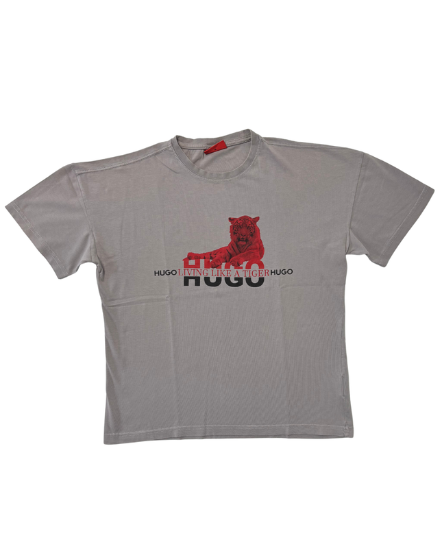 Hugo Boss Hugo Red Tiger Graphic Gray Cotton T-Shirt- L