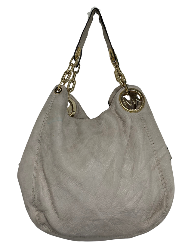 MICHAEL KORS Light Beige Slouchy Leather Gold Chain Strap Hobo Bag