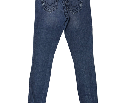 True Religion Moto Skinny Fit Blue Jeans with Zipper Pockets - S | Waist: 28"