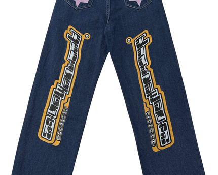 Ace Ruruets Galaxy Graphic Wide-Leg Blue Denim Jeans