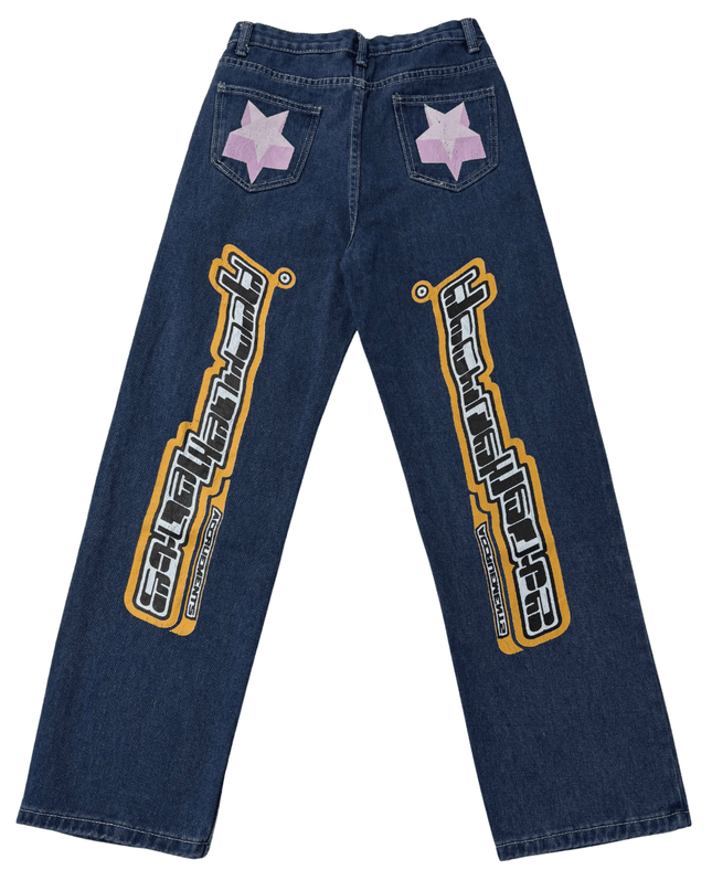 Ace Ruruets Galaxy Graphic Wide-Leg Blue Denim Jeans