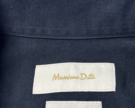 Massimo Dutti Navy Blue Cotton Twill Long Sleeve Shirt