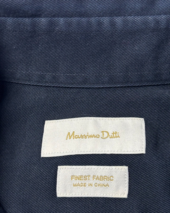 Massimo Dutti Navy Blue Cotton Twill Long Sleeve Shirt