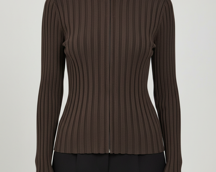Belldini Ribbed Full Zip Brown Cardigan