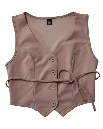 Dusty Rose Two-Piece Vest and Wide Leg Pant Co-ord Set