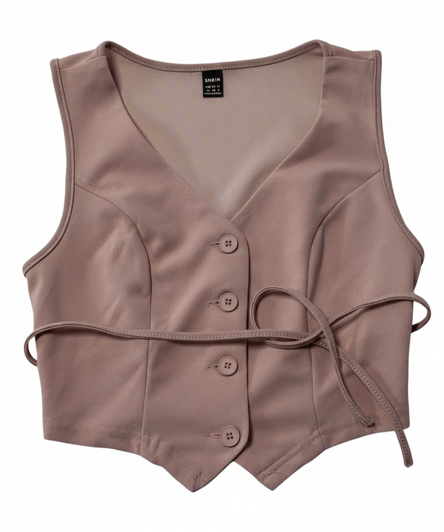 Dusty Rose Two-Piece Vest and Wide Leg Pant Co-ord Set