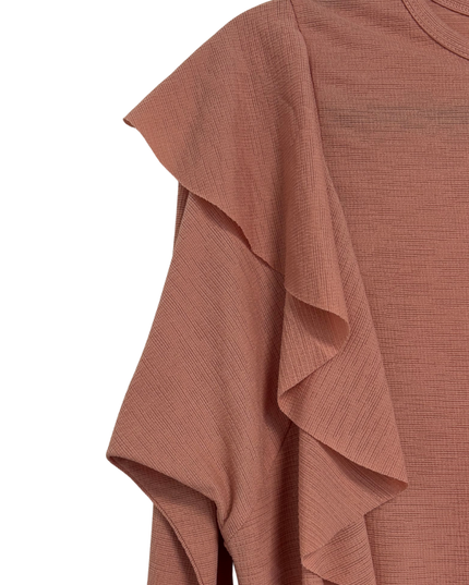 Zara Dusty Rose Textured Asymmetrical Ruffle Top