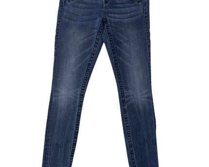 True Religion Moto Skinny Fit Blue Jeans with Zipper Pockets - S | Waist: 28"