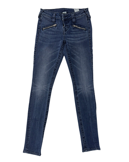 True Religion Moto Skinny Fit Blue Jeans with Zipper Pockets - S | Waist: 28"