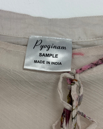 Pyoginam Sample Beige Floral & Paisley Asymmetrical Hem Skirt - L | Waist: 32"