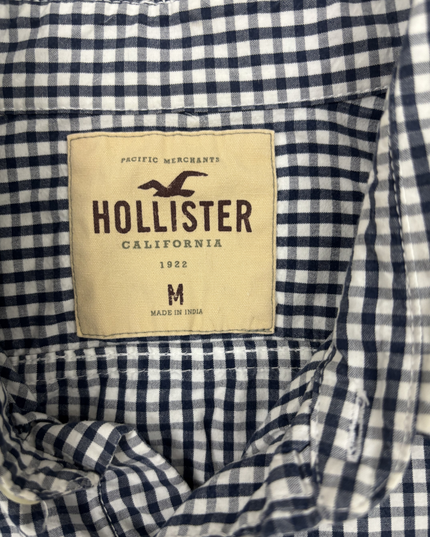 Hollister Navy Blue Gingham Check Long Sleeve Shirt - S