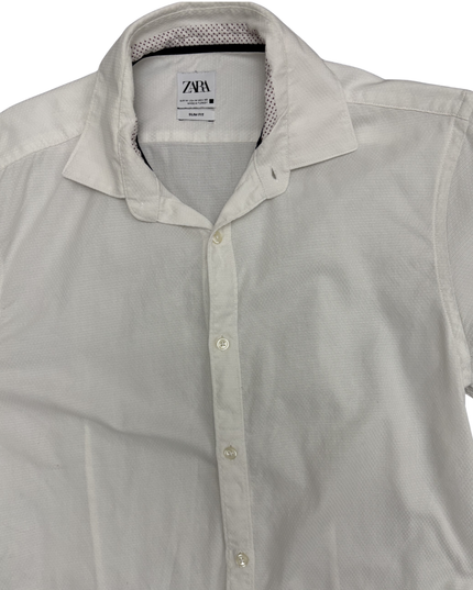ZARA White Slim Fit Patterned Dress Shirt - XS