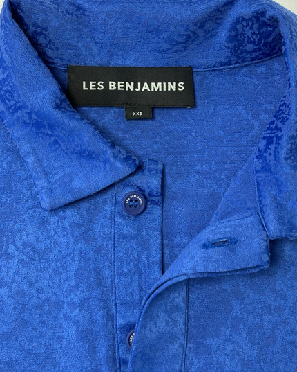Les Benjamins Royal Blue Textured Jacquard Polo Shirt