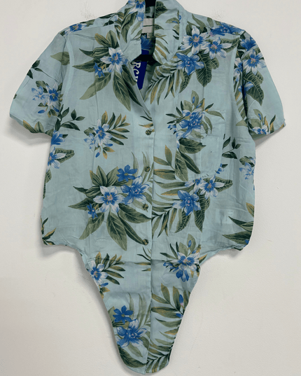 American Eagle Floral Pattern Short Sleeve Button-Up Shirt Aloha Style