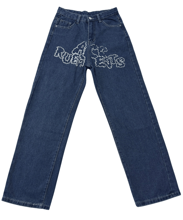 Ace Ruruets Galaxy Graphic Wide-Leg Blue Denim Jeans