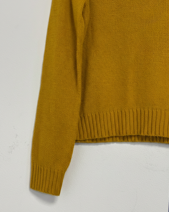H&M Mustard Yellow Divided Crew Neck Knit Sweater