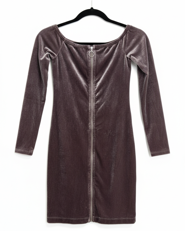 Forever 21 Mauve Velvet Off-the-Shoulder Zip-Up Mini Dress