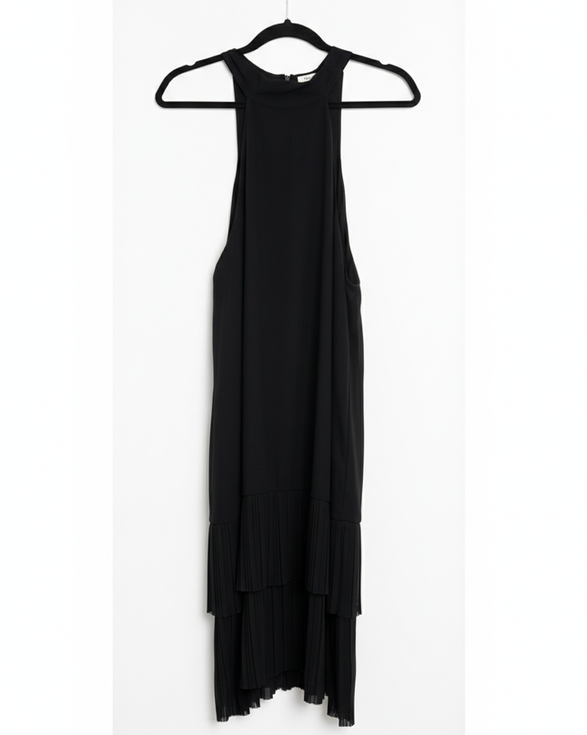 Splash Black Tiered Pleated Hem Halter Dress