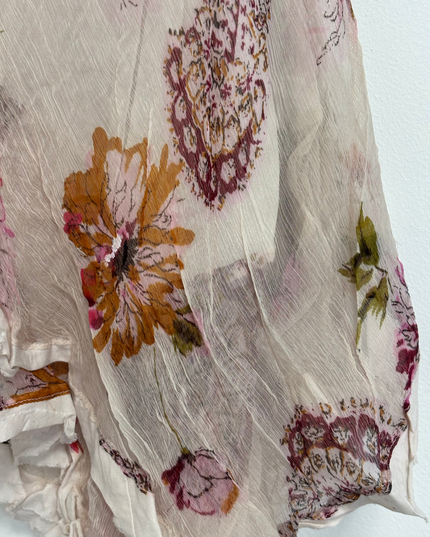 Pyoginam Sample Beige Floral & Paisley Asymmetrical Hem Skirt - L | Waist: 32"