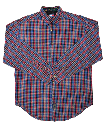 Vintage Tommy Hilfiger Red & Blue Tartan Plaid Button-Up Shirt