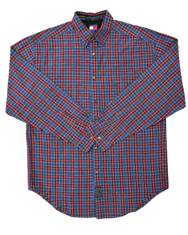 Vintage Tommy Hilfiger Red & Blue Tartan Plaid Button-Up Shirt
