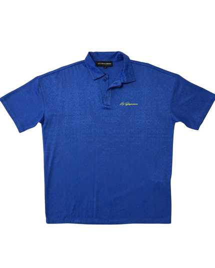Les Benjamins Royal Blue Textured Jacquard Polo Shirt