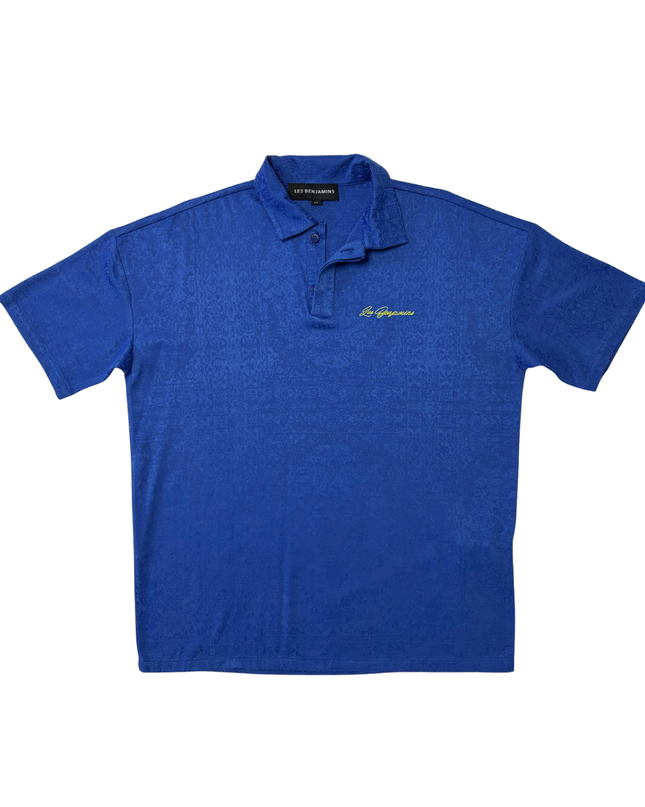 Les Benjamins Royal Blue Textured Jacquard Polo Shirt