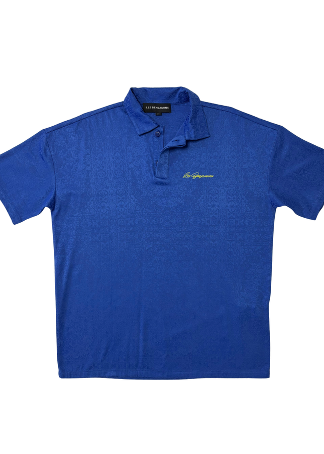 Les Benjamins Royal Blue Textured Jacquard Polo Shirt